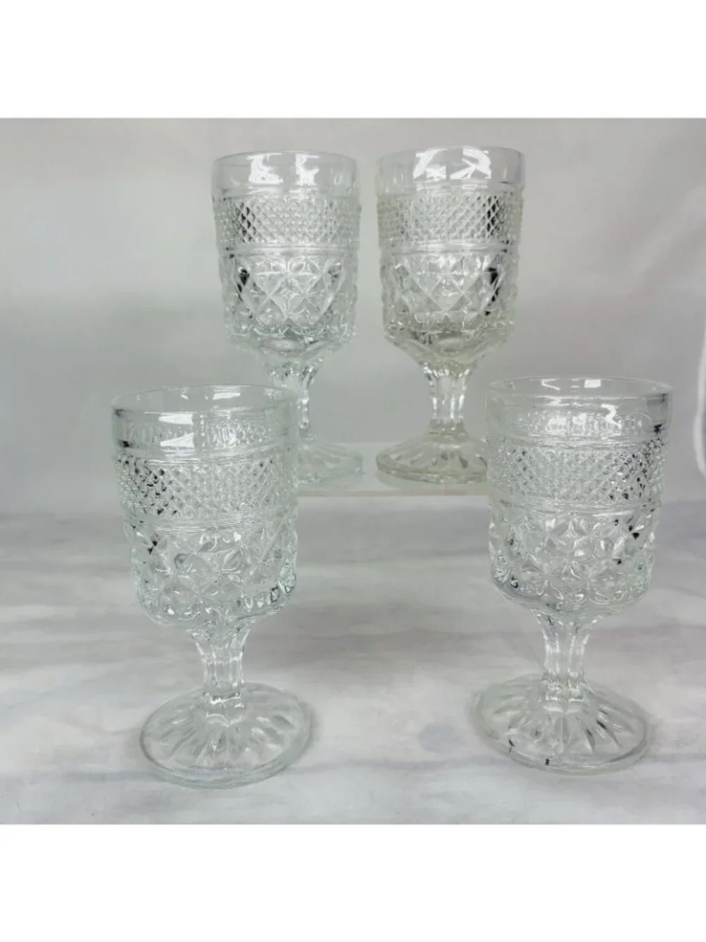 Anchor Hocking WEXFORD Clear Criss-Cross Design Claret Wine 6oz Glasses Set of 4